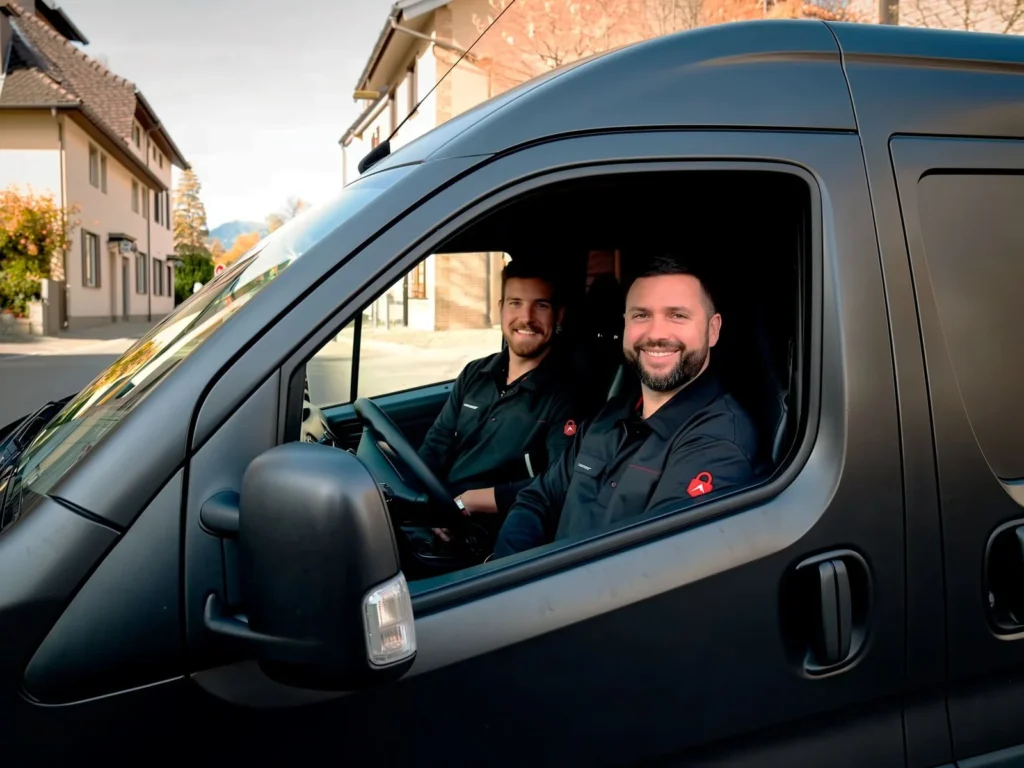 Monteure von Alpine24h im Servicefahrzeug – mobiler Schlüsseldienst und 24h Notdienst in Bern